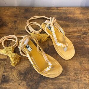 Zara Yellow Braided Sandals